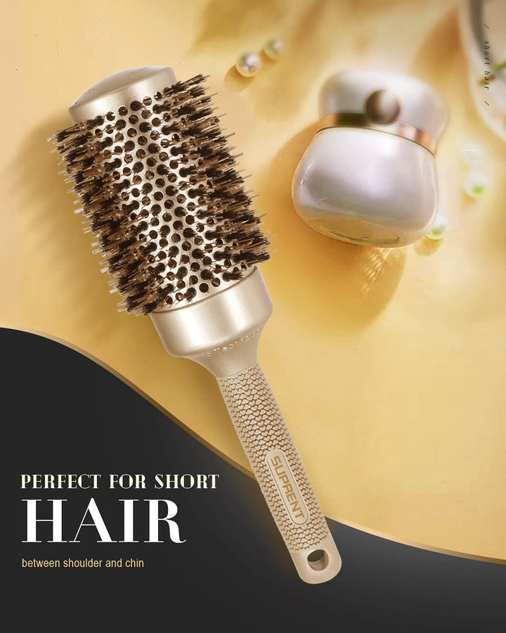 Round Brush Round Brush with Natural Boar Bristles,Nano Thermic Ceramic Coating & Ionic Roller Hairbrush for Blow Drying, Curling&Straightening, Volume&Shine (3.3 & Barrel 2)1