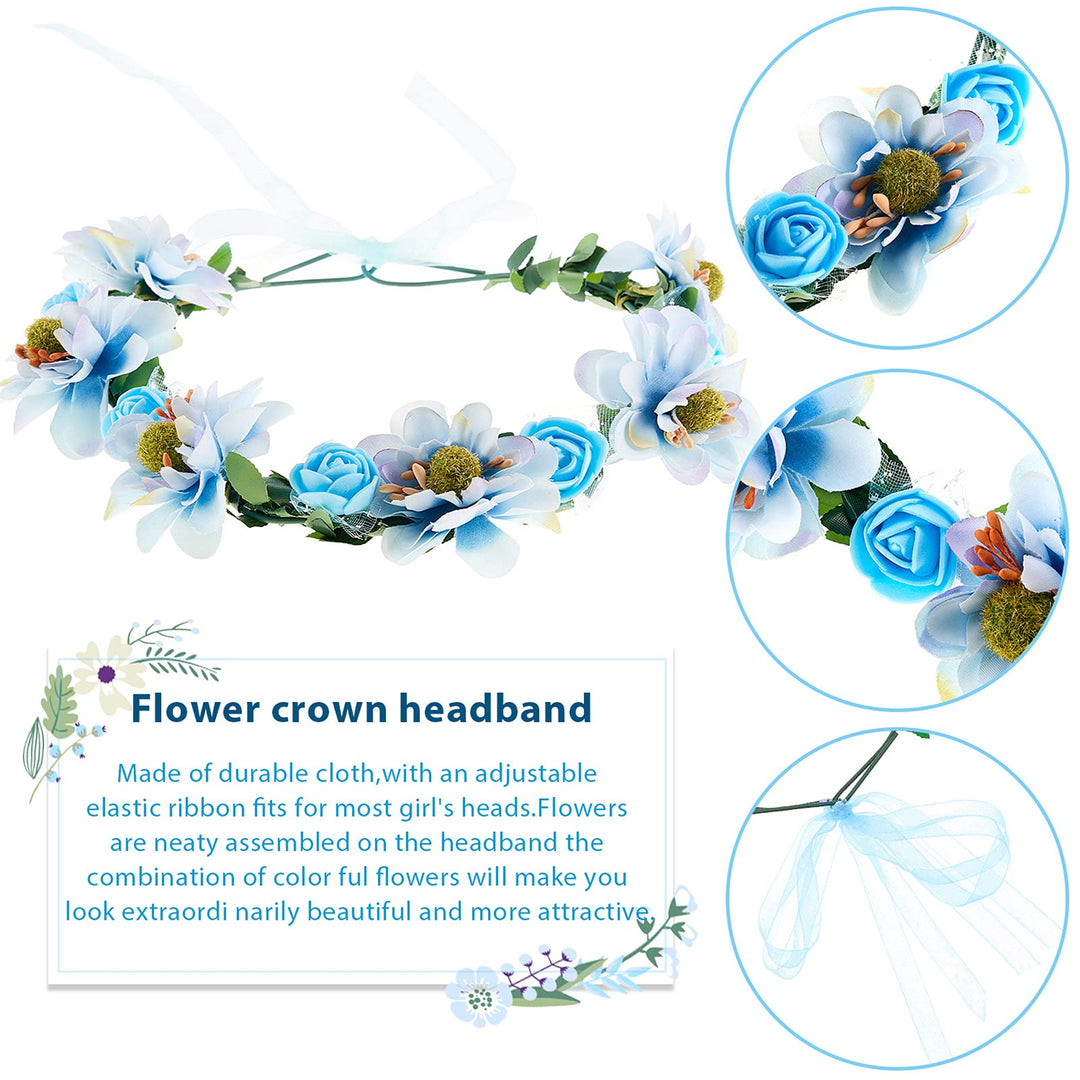 3 Pcs Big Sister Accessory Set Big Sister Flower Crown Satin Sash Pin Big Sister Gifts for Baby Shower Party(Blue)