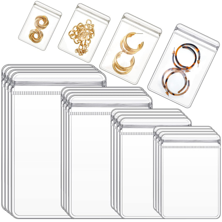 200 Pcs Clear Plastic Jewelry Bags Anti Tarnish Jewelry Bag Self Seal PVC Earrings Necklace Jewelry Pouch for Small Zipper Ring, 4 Sizes