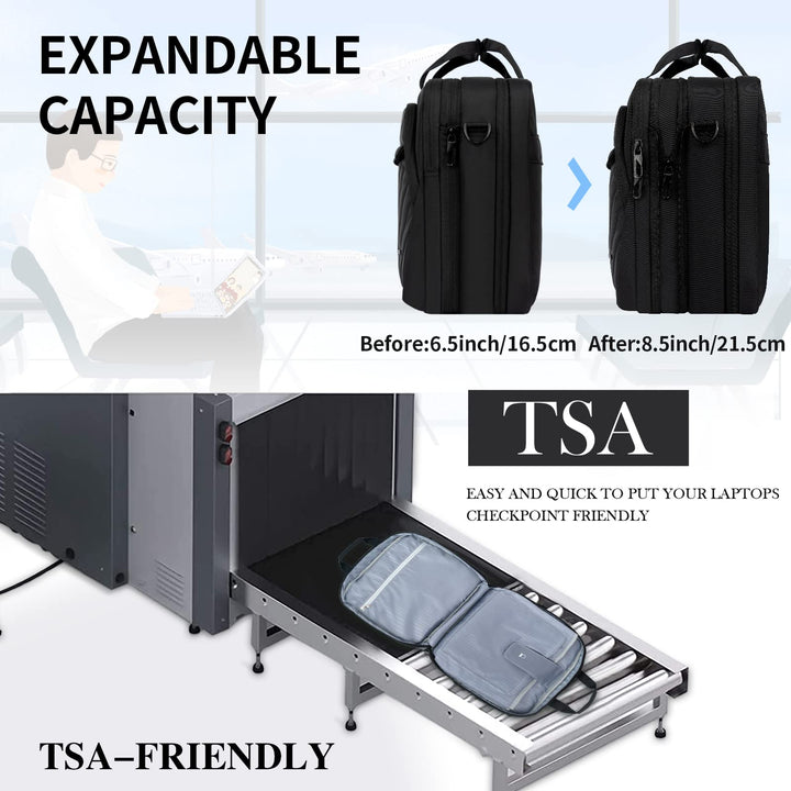 Laptop Briefcase for Women Men Fashion, TSA Friendly Expandable 17 Inch Laptop Bag, Waterproof Computer Bag with RFID Pocket, Work Bag for Women Messenger Bags, Business/Travel/College, Black