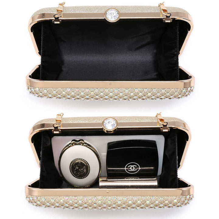 Womens Rhinestone Clutch Purse Sparkling Evening Bag with Crystal Clasp for Formal Prom Party Wedding (Gold)