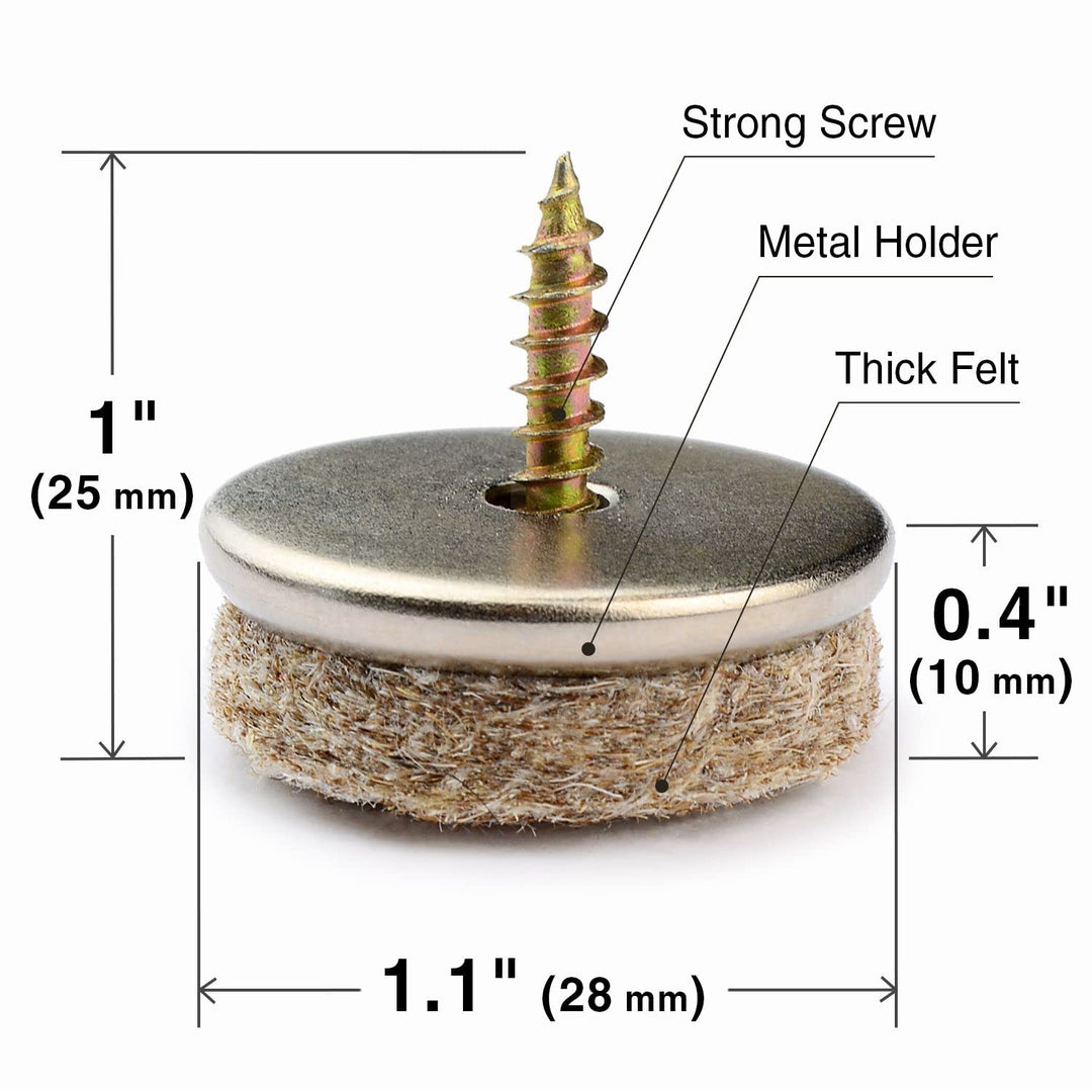 Screw-On Felt Pads – 24 Felt Chair Pads for Hardwood Floors 1.1 – Premium Chair Glides – Beige Floor Protectors for Furniture Legs – The Best Furniture Sliders for Hardwood Floors