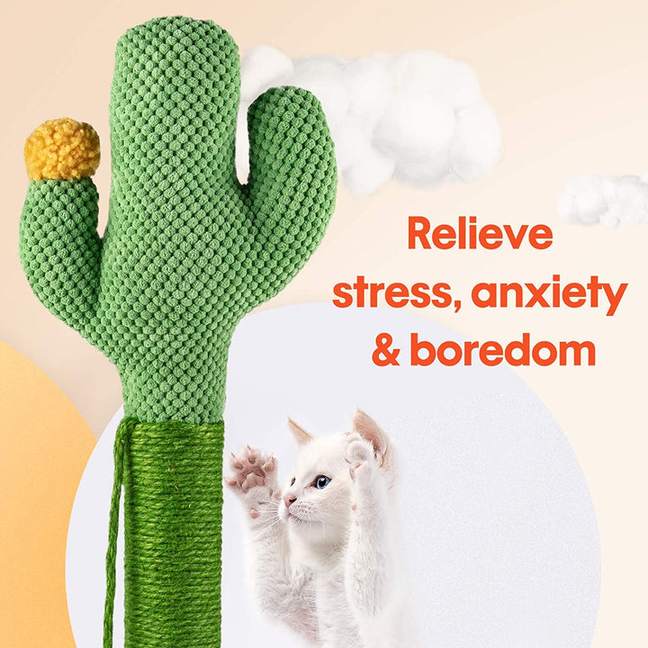 Cat Scratching Post, 33 inch Tall Cactus Scratching Post with Dangling Ball, for Large Cats and Kittens