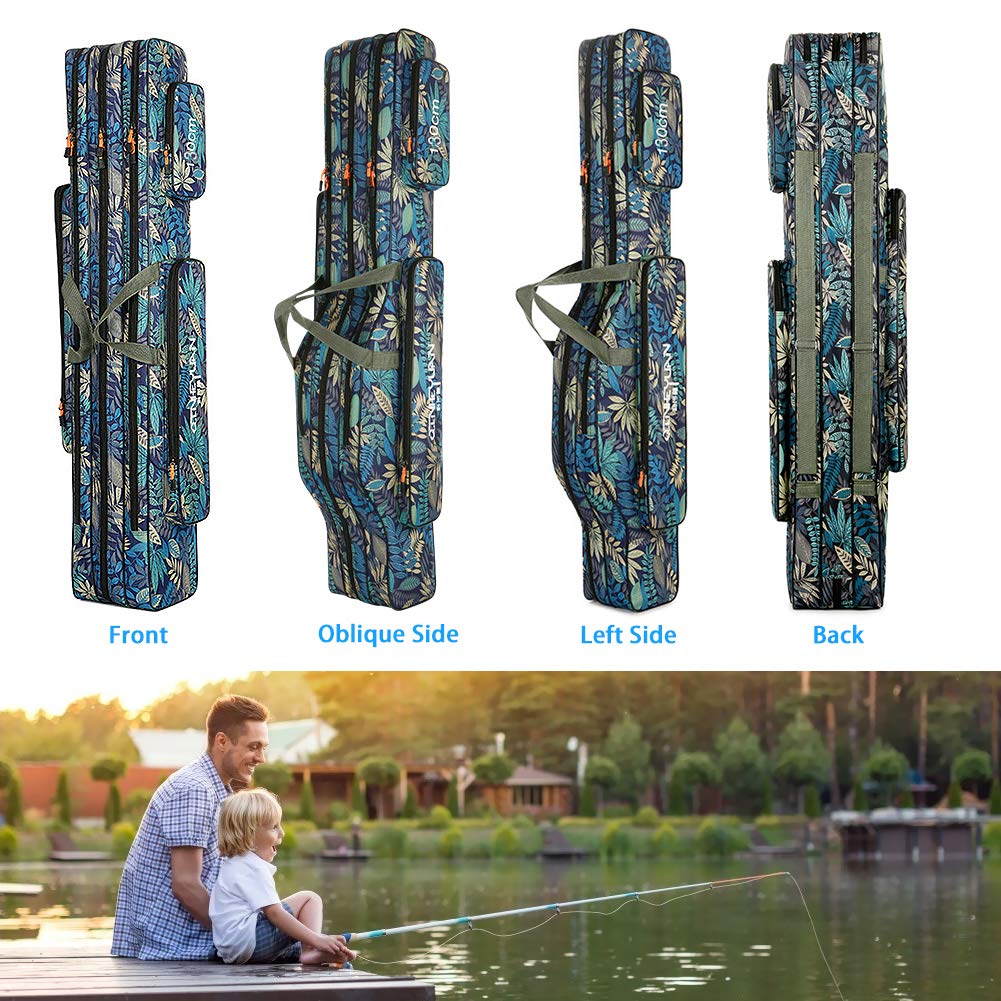 Fishing Rod Case, Three Layers Folding Fishing Pole Storage Bags Portable Gear Rods Reel Tackle Tool Gears Organizer Waterproof Camouflage Travel Carry Bag Carrier for Traveling(47inch)