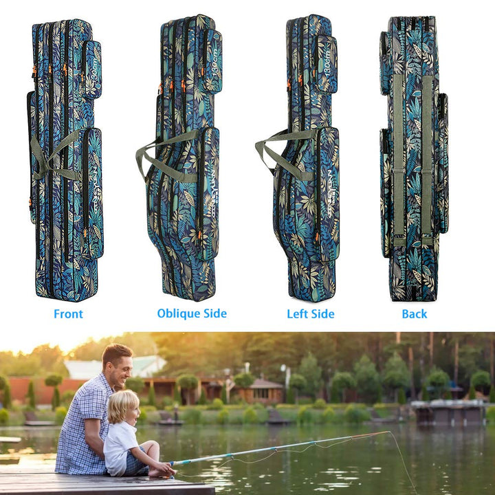 Fishing Rod Case, Three Layers Folding Fishing Pole Storage Bags Portable Gear Rods Reel Tackle Tool Gears Organizer Waterproof Camouflage Travel Carry Bag Carrier for Traveling(47inch)
