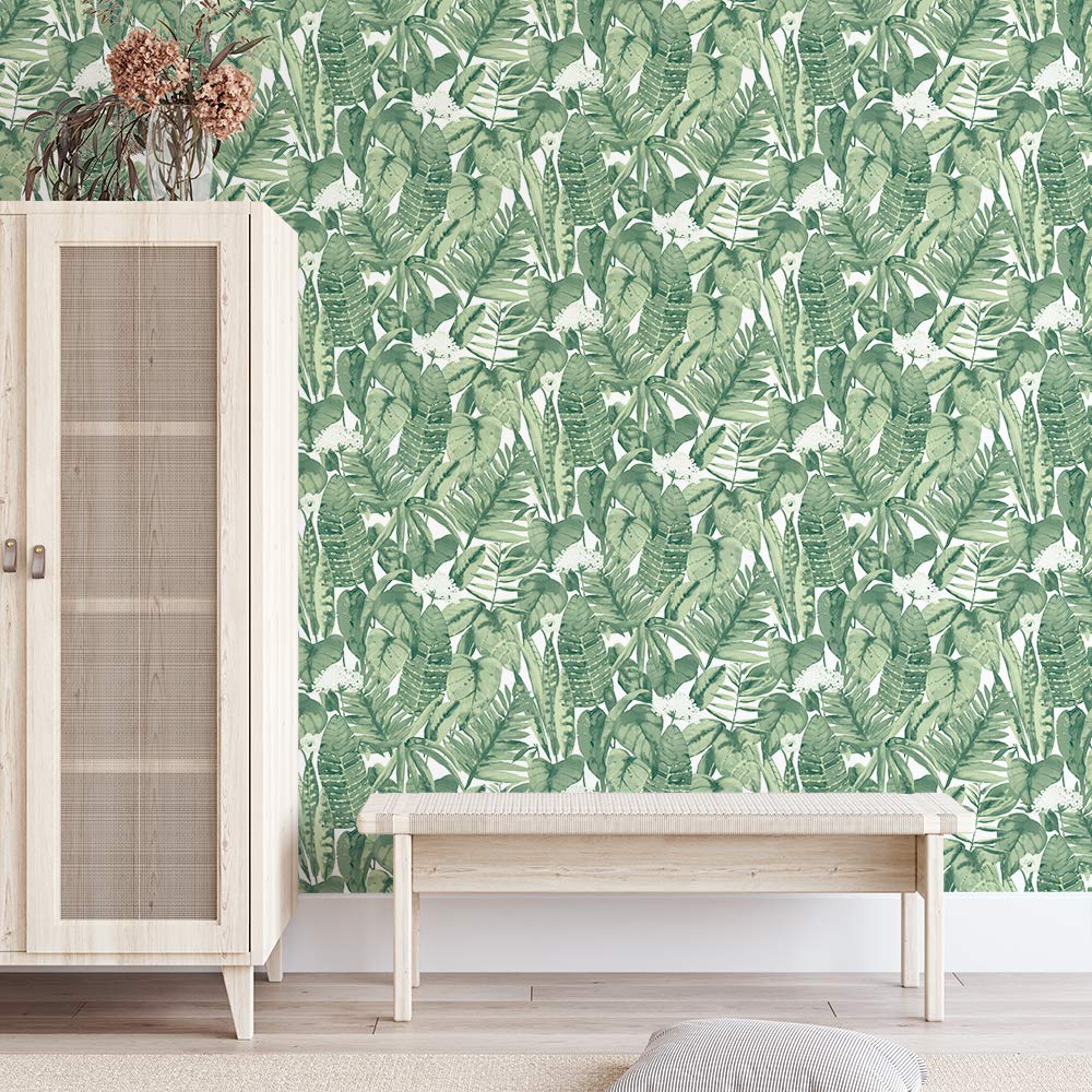 Jungle Green Tropical Removable Peel and Stick Wallpaper, 20.5 in X 16.5 ft, Made in the USA