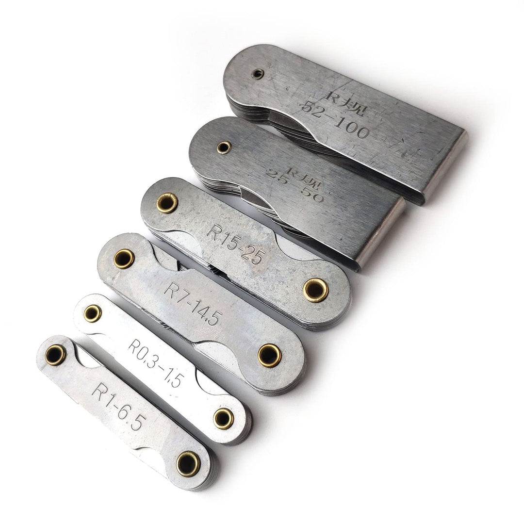 6 Pack R0.3-1.5/ R1-6.5/ R7-14.5/ R15-25/ R25-50/ R52-100 Radius Gauge Set, Stainless Steel Radius Fillet Gage Portable Concave Convex Measuring Tool for Tool and Die Makers Check