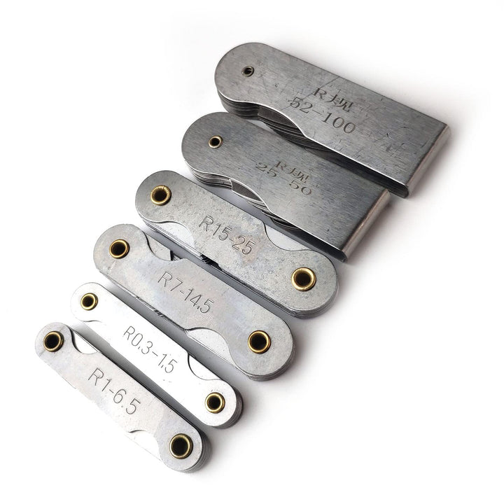 6 Pack R0.3-1.5/ R1-6.5/ R7-14.5/ R15-25/ R25-50/ R52-100 Radius Gauge Set, Stainless Steel Radius Fillet Gage Portable Concave Convex Measuring Tool for Tool and Die Makers Check