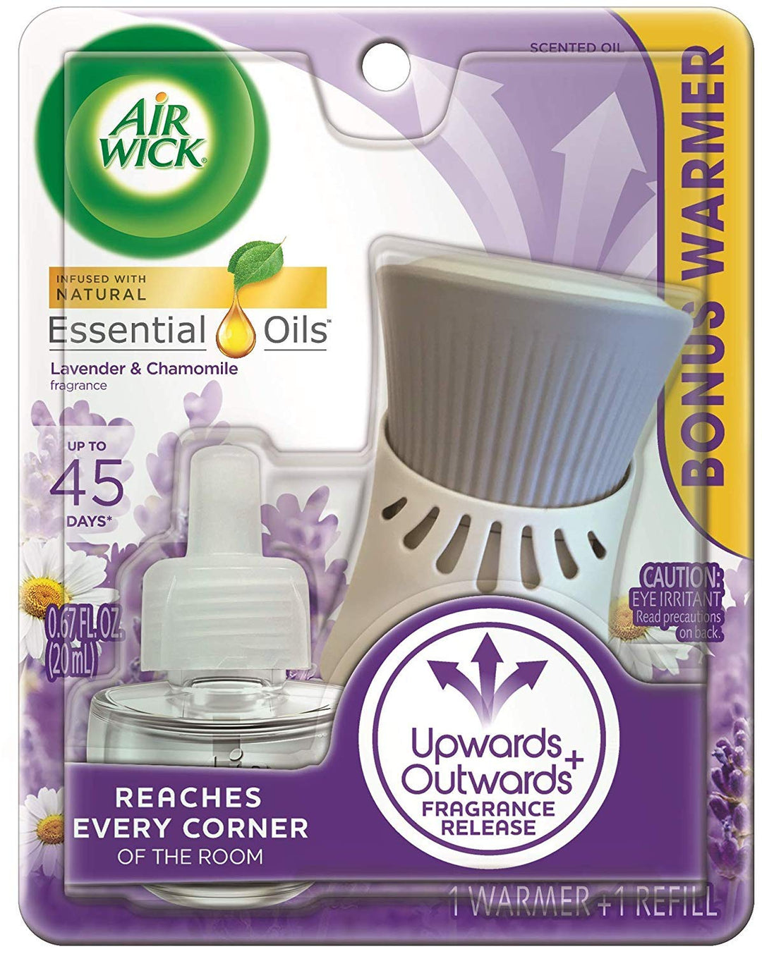 Scented Oil Refill Plug In Air Freshener Essential Oils, Lavender & Chamomile, Starter Kit, 1 Warmer+1 Refill, 1 Count