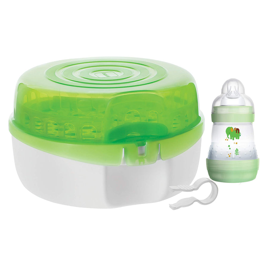 Baby Bottle Sterilizer, Microwave Steam Baby Bottle Sterilizer with 5-ounce Anti-Colic Baby Bottle and Nipple Tong, 3-Pieces, Green