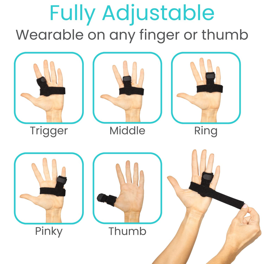 Trigger Finger Splint Brace - Middle, Pinky, Pointer, Ring and Thumb Support - Palm Strap Included - Straighten Curved or Broken Fingers - Adjustable, Breathable Fit - Aluminum Pain Relief Guard
