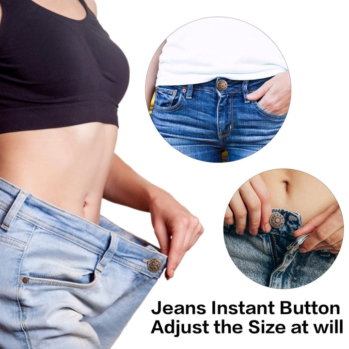 8 Sets Button Pins, Nailing-Free Jean Buttons, 8 Styles Button Pins for Jeans No Sew, Metal Buttons Adds Or Reduces an Inch to Any Pants Waist in Seconds