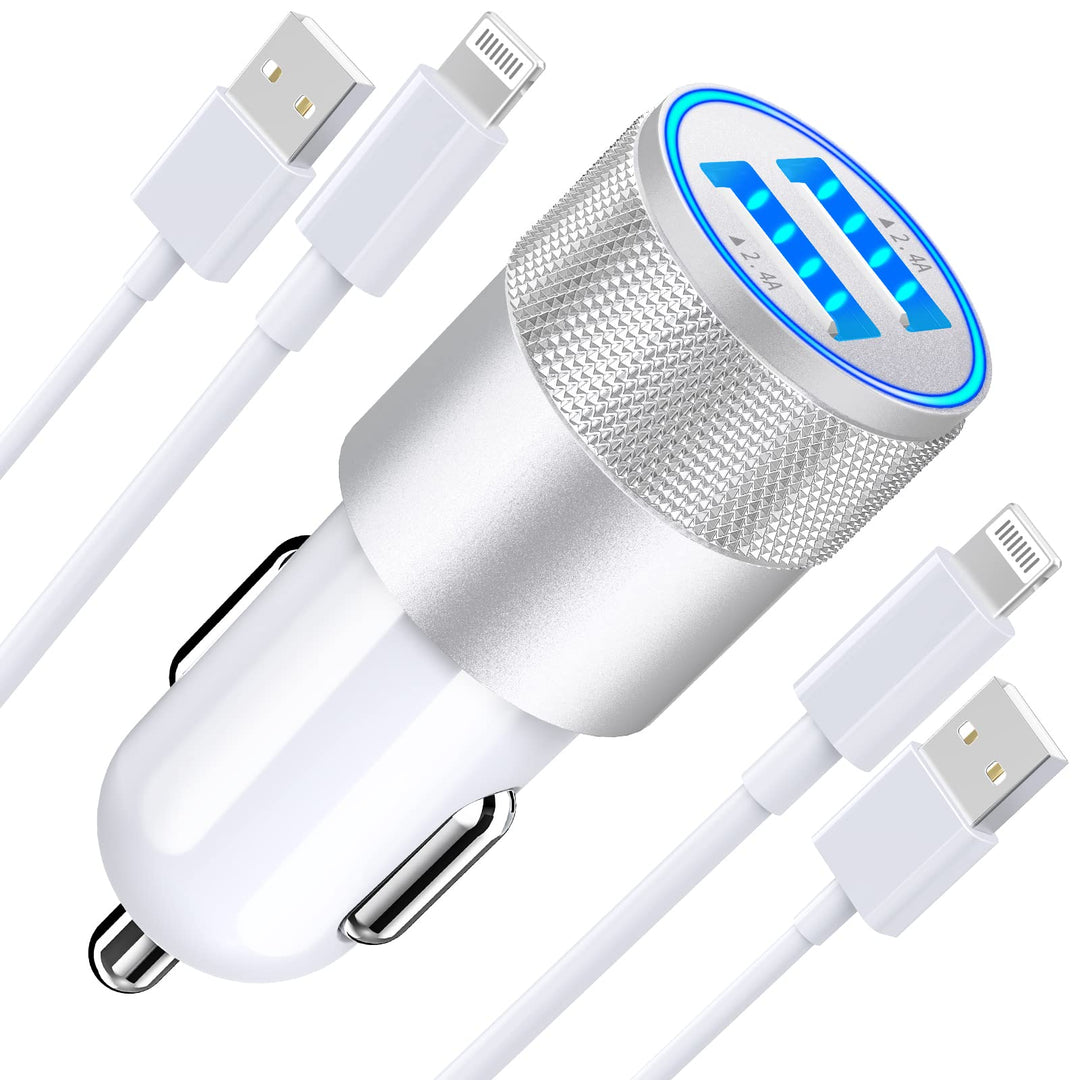 MFi CertifiediPhone Fast Car Charger, 4.8A Dual USB Power Car Charger Fast Charging Cigarette Lighter Adapter + 2Pack Lightning to USB Cable for iPhone 14 13 12 11 Pro/XS/XR/Mini/X/8/iPad