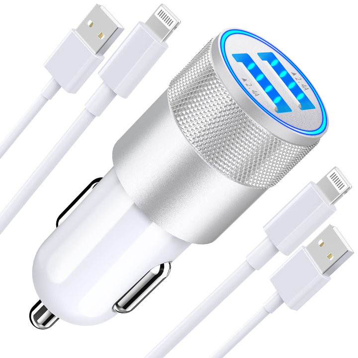 MFi CertifiediPhone Fast Car Charger, 4.8A Dual USB Power Car Charger Fast Charging Cigarette Lighter Adapter + 2Pack Lightning to USB Cable for iPhone 14 13 12 11 Pro/XS/XR/Mini/X/8/iPad