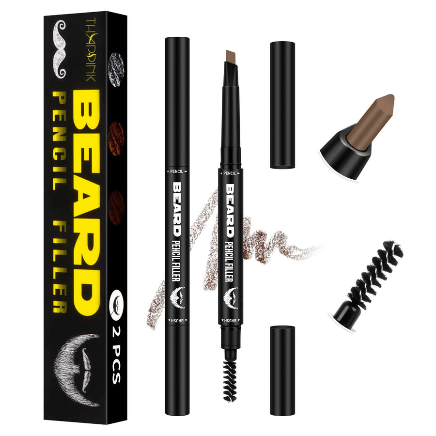 Beard Pencil Filler 2 Pack for Men Beard Patchy, Beard Filler Pencil for Natural Finish Patchy Facial Hair (Light Brown)