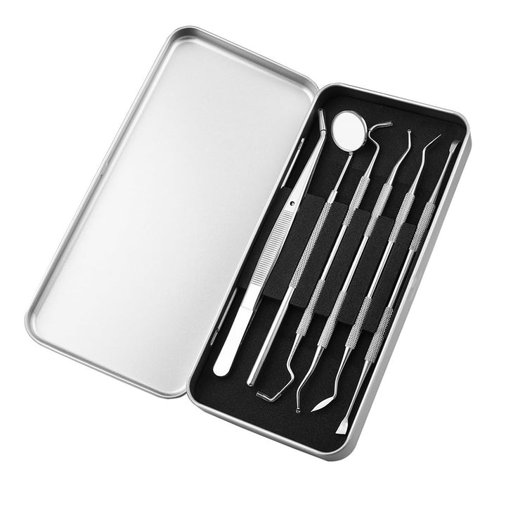 Dental Hygiene Kit Dental Tools Set Stainless Steel Dentist Use Dental Pick Floss Gum Tools Stainless Steel Tarter Scraper Tooth Pick Dental Scaler and Tweezers Oral Mirror Probe Tool