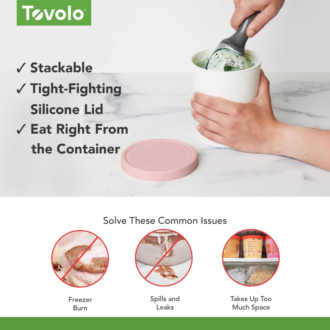 Sweet Treat, Reusable Ice Cream Container for Homemade Ice Cream, Pink - 1 Quart Stackable Storage Tubs with Silicone Lids for Freezer - BPA-Free & Dishwasher-Safe