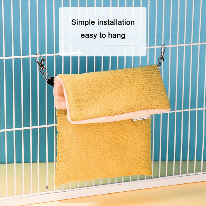 ® Small Pet Hanging Bed Sleep Pouch with Heated Warm Compartment Pet Hammocks Bed for Hamster Rat Sugar Glider Squirrel Ferret Warm Nest Bed Hideout Cave Pet Cage Accessories (Blue, M)