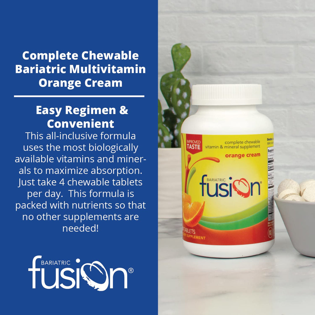 Orange Cream Flavored Complete Chewable Bariatric Multivitamin with Iron for Bariatric Surgery Patients Including Gastric Bypass and Sleeve Gastrectomy - 120 Tablets