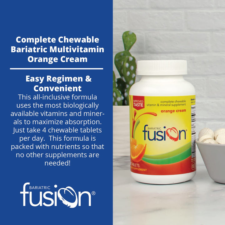 Orange Cream Flavored Complete Chewable Bariatric Multivitamin with Iron for Bariatric Surgery Patients Including Gastric Bypass and Sleeve Gastrectomy - 120 Tablets