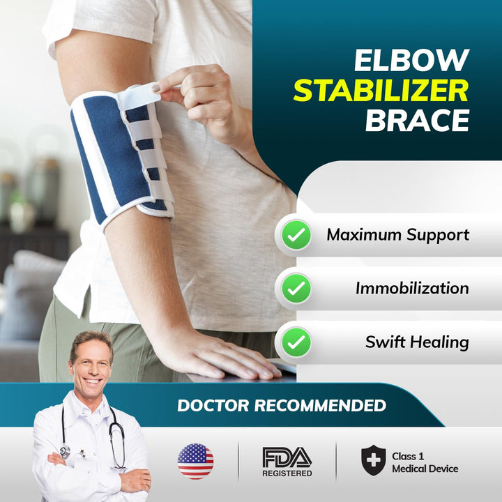 L : Adult Elbow Stabilizer Brace | Elbow Splint to Keep Arm Straight & Immobilized at Night, Prevent Inflammation and Help Injuries Heal (L)