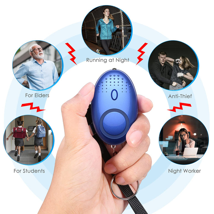 Safety Keychain Set for Women and Kids, 10 Pcs Safety Keychain Accessories, Self Defense Keychain Set for Girls with Safe Sound Personal Alarm, No Touch Door Opener, Whistle and Pom, Blue