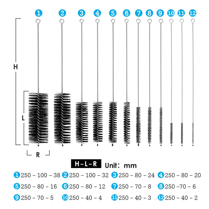 9.8 Inches Nylon Tube Brush Set, Nylon Bottle Cleaning Brush Set, 12 Pieces Variety Pack for Glasses Drinking Straws, Keyboards, Jewelry Cleaning, Antistatic Brushes, Pipe Cleaning Brushes (Set of 12)