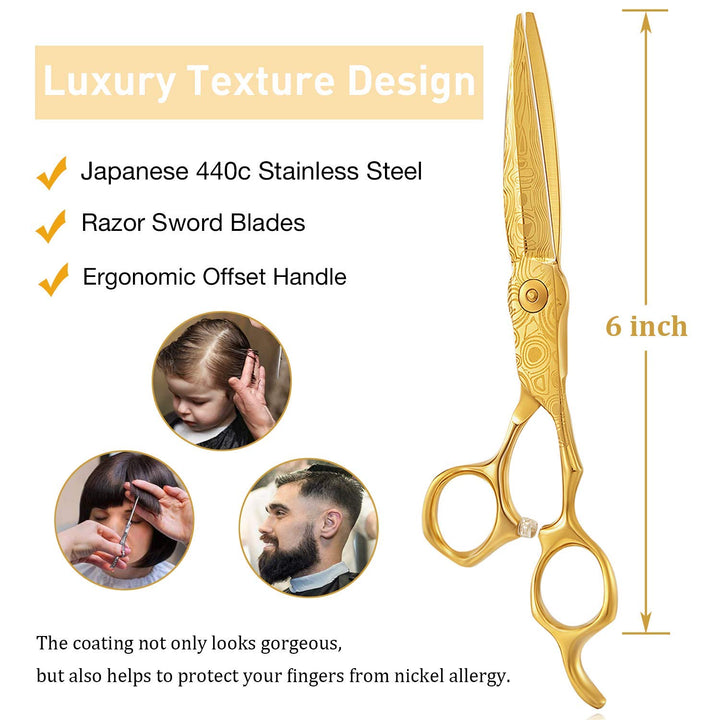 Hair Scissors 6.0 Professional Shears for Hair Cutting Barber Haircut Shear Japanese Stainless Steel Salons Home Use for Men Women