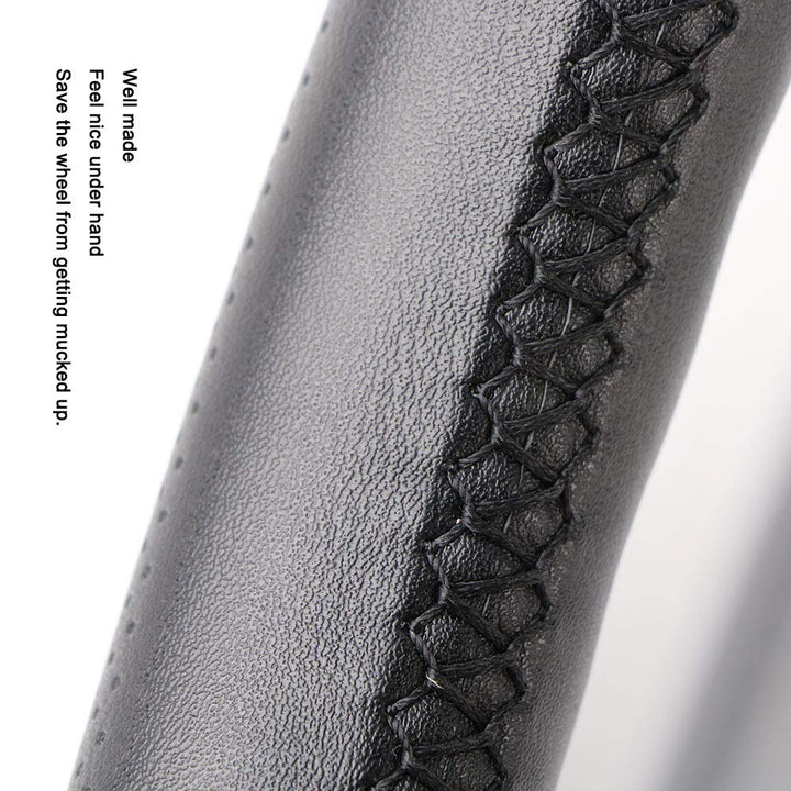 Universal Genuine Leather Steering Wheel Cover Hand Sewing Breathable Design 15 Inch DIY Cowhide Car Steering Wrap Black