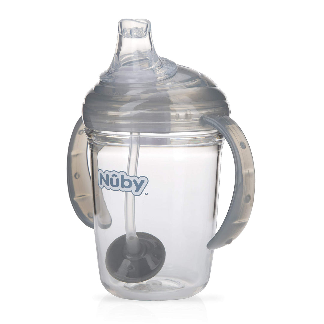 Twin Handle 360 Grip N' Sip 8oz Tritan Cup with Hygienic Cover, Grey,1 Count (Pack of 1)