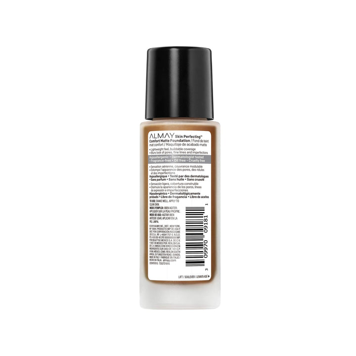 Skin Perfecting Comfort Matte Foundation, Hypoallergenic, Cruelty Free, -Fragrance Free, Dermatologist Tested Liquid Makeup, Warm Almond