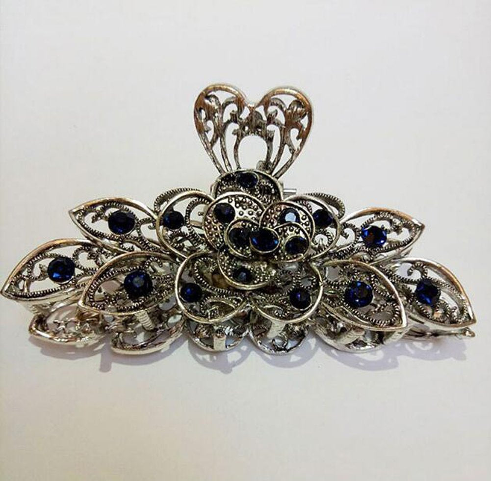 Women Fashion Retro Metal Alloy Rhinestone Large Size Fancy Hair Claw Jaw Clips Pins  for Thick Hair (A#)