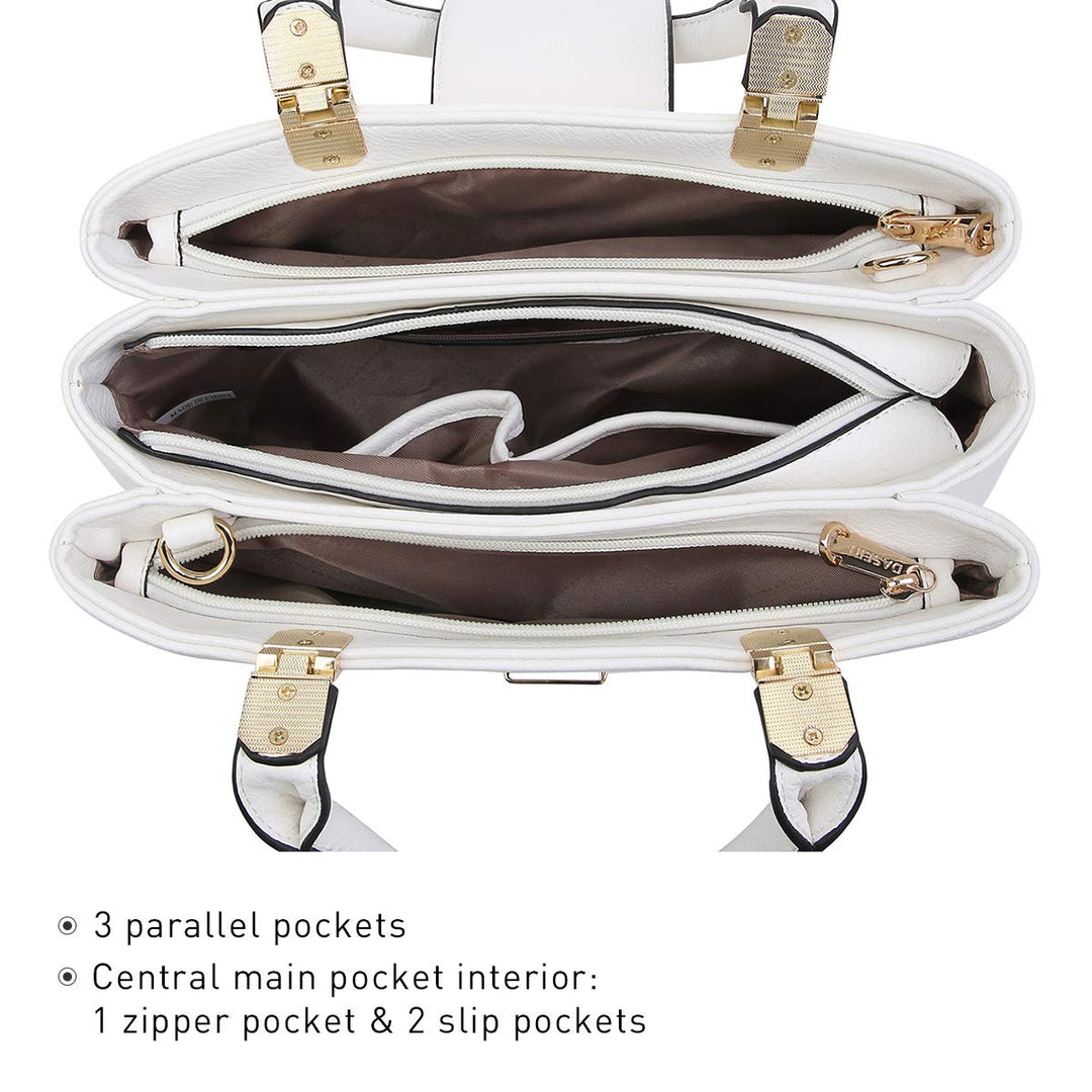 Women Satchel Handbags Top Handle Purse Medium Tote Bag Vegan Leather Shoulder Bag White