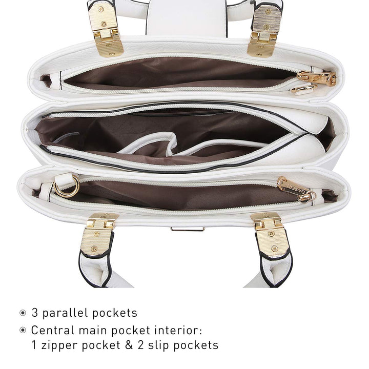 Women Satchel Handbags Top Handle Purse Medium Tote Bag Vegan Leather Shoulder Bag White
