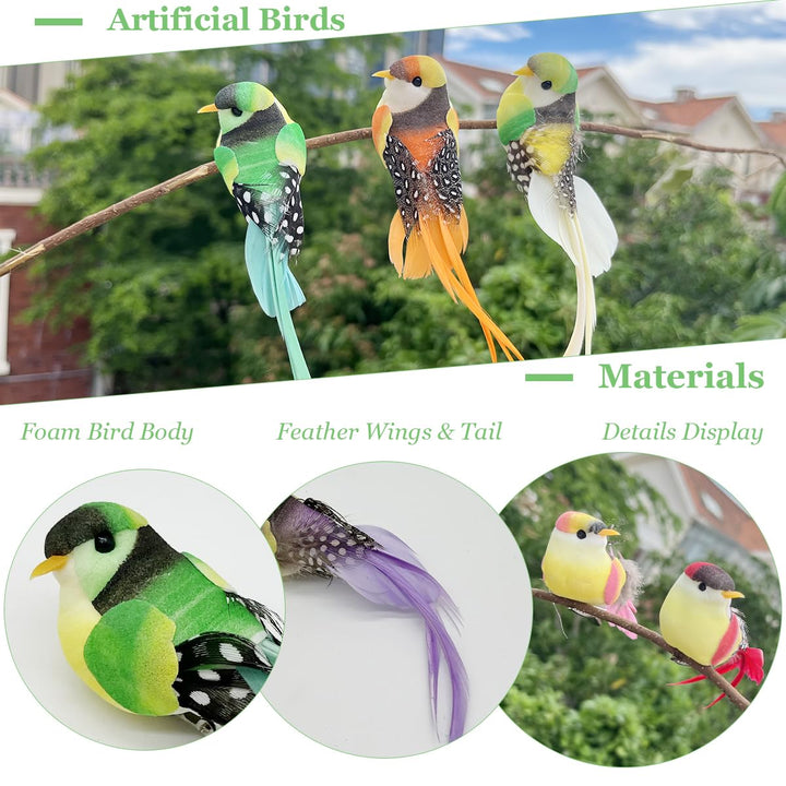 12pcs Artificial Simulation Foam Feather Birds 4.7 Realistic Sparrow Bird Clip on Ornaments for Christmas Tree Decoration Wreath Crafts Home Party Accessories