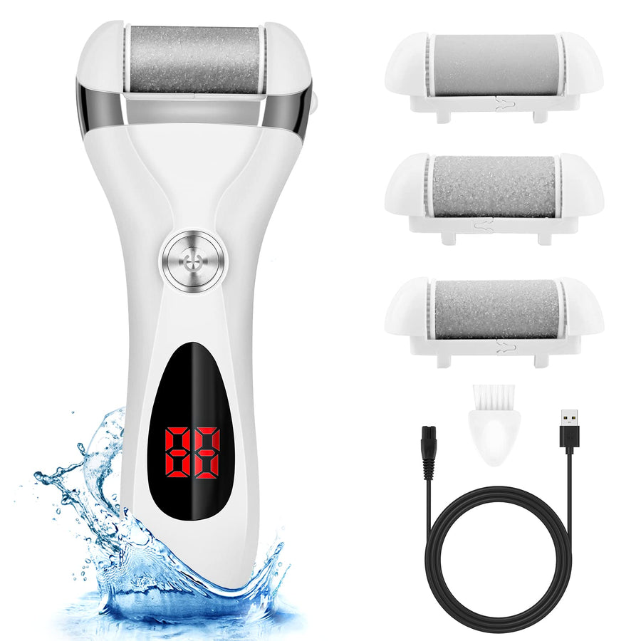 Electric Foot Callus Remover Kit, Rechargeable Callous removers 3 Grinding Heads Waterproof Foot Scrubber File, Professional Pedicure Tools kit Feet Care for Dead, Cracked Dry Skin