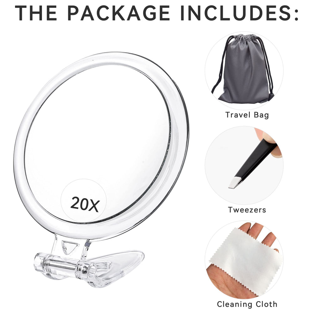 20X Magnifying Mirror, Two Sided Mirror, 20X/1X Magnification, Folding Makeup Mirror with Handheld/Stand,Use for Makeup Application, Tweezing, and Blackhead/Blemish Removal. 5IN.