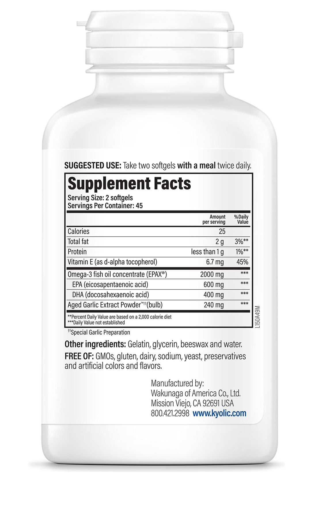 Aged Garlic Extract Omega-3, Cholesterol and Circulation, 90 soft gels