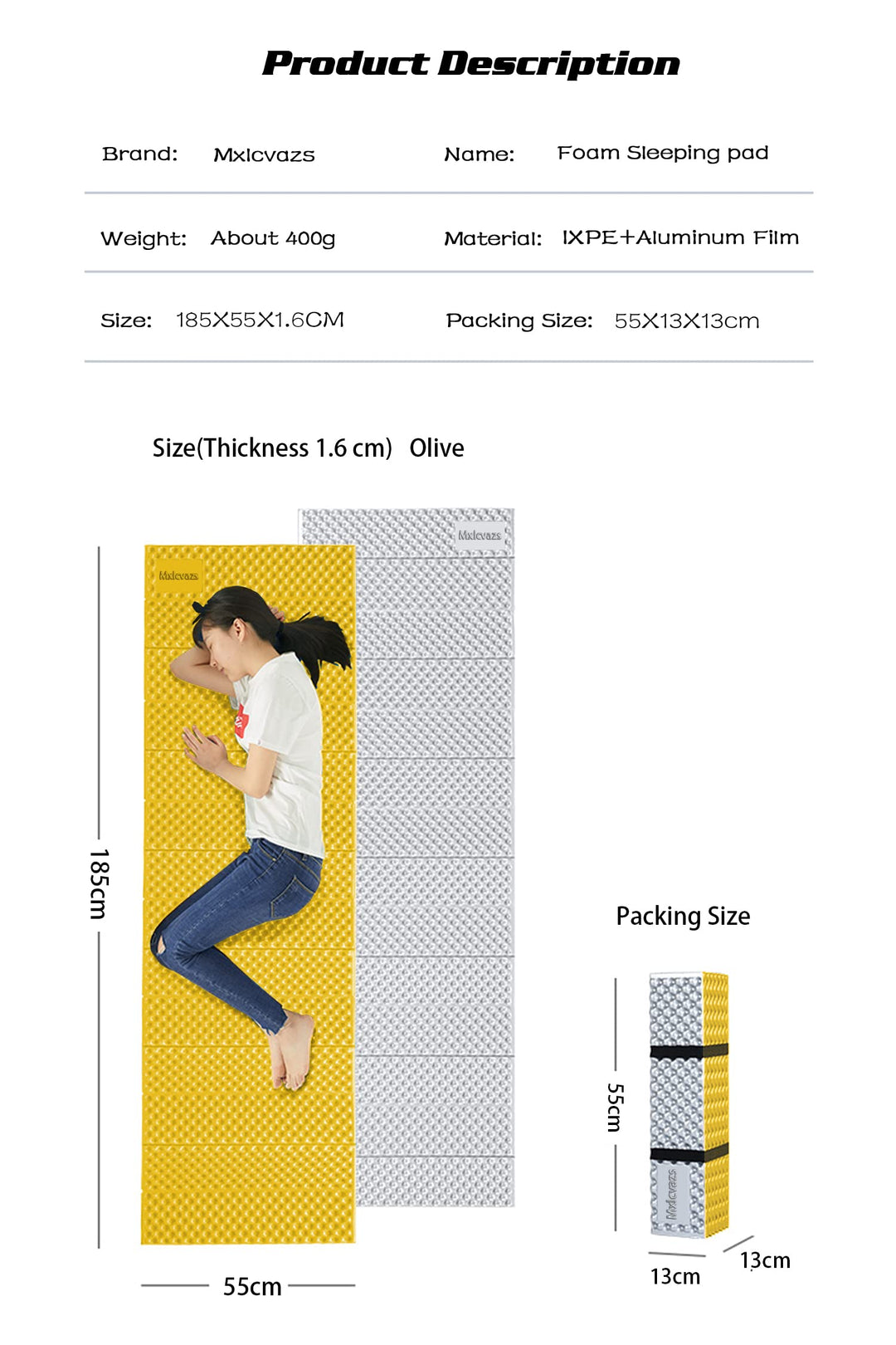Closed Cell Foam Camping Sleeping Pad, 21.6 Wide Lightweight Folding Camping Pad for Hiking Backpacking,72.8x21.6x0.6 ()