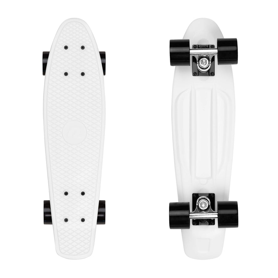 Quip Mini Cruiser Skateboard 22.5 and 27 Classic Retro Plastic Cruiser Complete Skateboard with ABEC 7 Bearings and PU Wheels Compact Board with Grippy, Molded Waffle Deck