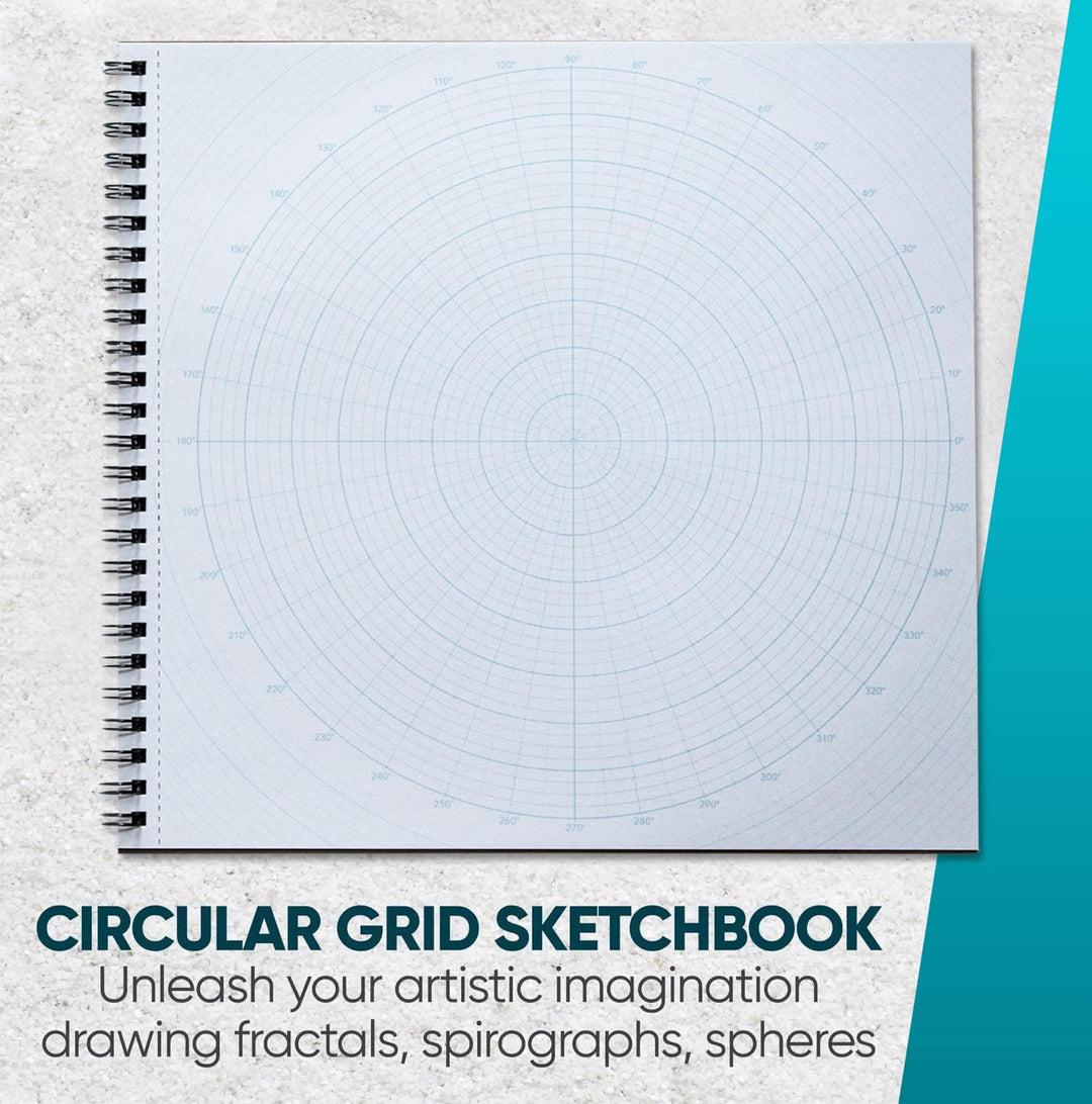 Koala Tools - Circular Grid Sketchbook with Polar Coordinate Graph Paper, Polar Grid for Circular Designs, Mandala, and Geometric Patterns, 8.5 x 8.5 inches, 60 Pages - Pack of 3