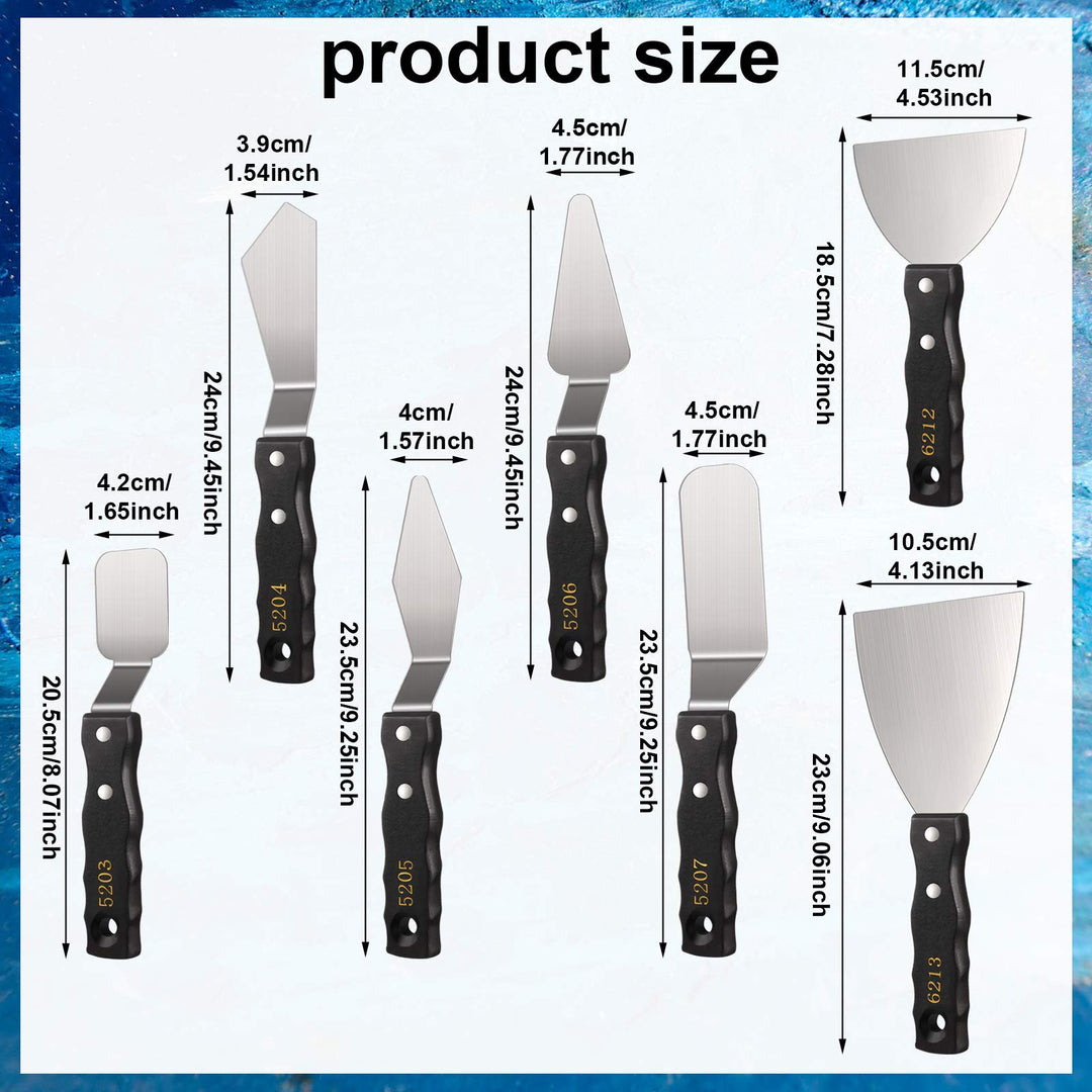 7 Pieces Large Painting Knives Stainless Steel Spatula Palette Knife Painting Mixing Scrapers Oil Painting Accessories Pallet Knife Set for Color Mixing Acrylic Mixing Supplies