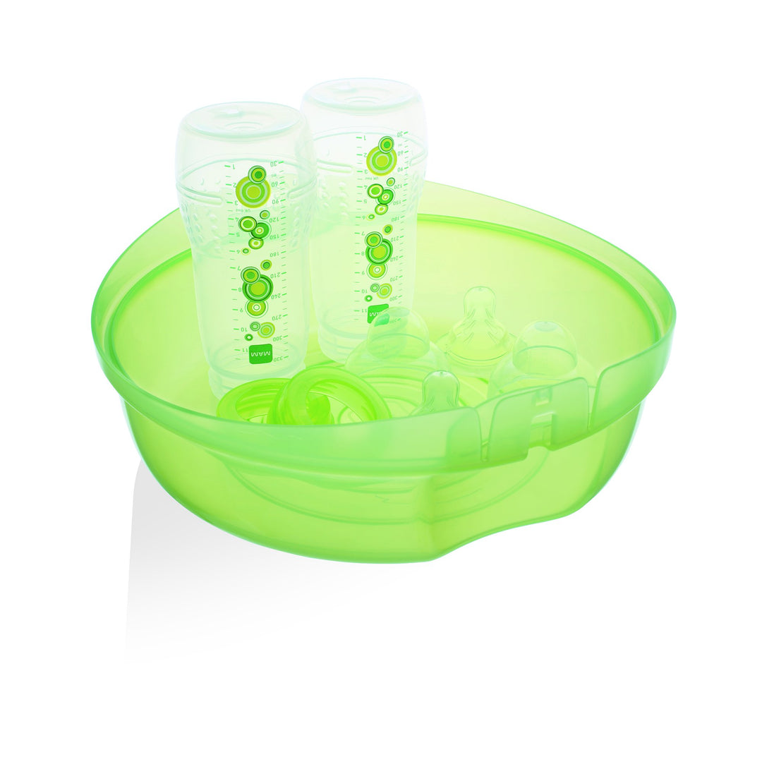 Baby Bottle Sterilizer, Microwave Steam Baby Bottle Sterilizer with 5-ounce Anti-Colic Baby Bottle and Nipple Tong, 3-Pieces, Green