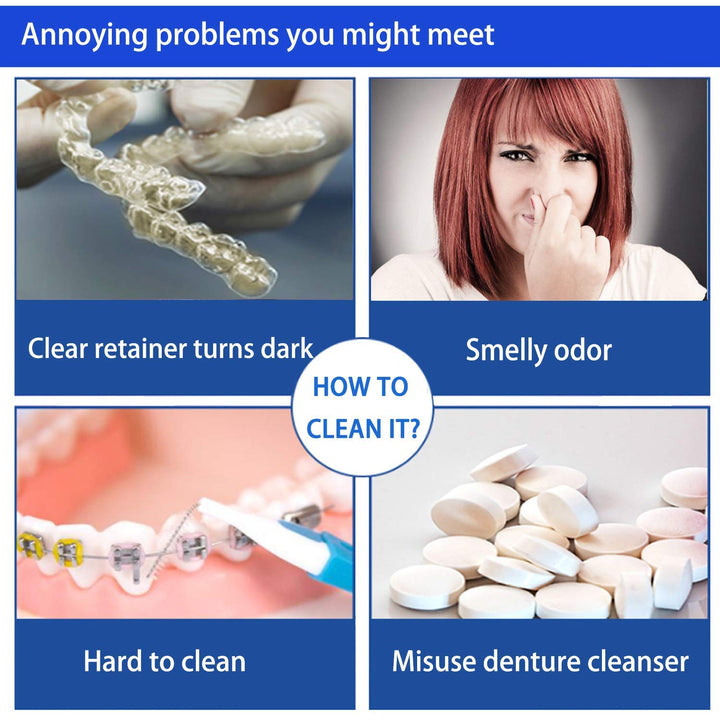 Retainer Cleaner Tablets 120 Tablets - 4 Months Supply, Cleaning Tablets for Denture Aligners Invisalign, Mouth Guard Night Guard Cleaner Tablets, Remove Odors Discoloration Stains& Plaque, Mint
