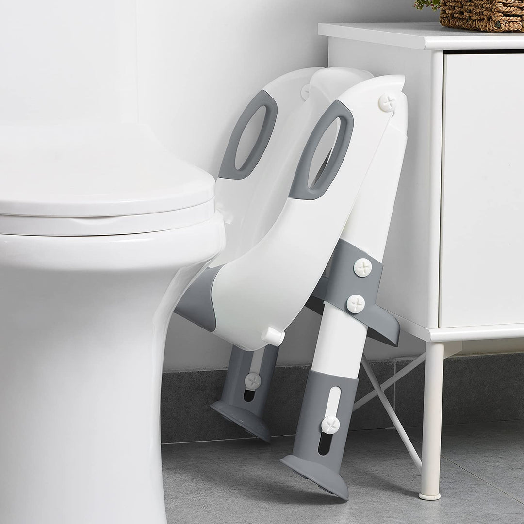 Potty Training Seat with Step Stool Ladder, Potty Training Toilet for Kids Boys Girls Toddlers - Comfortable Safe Potty Seat with Anti-Slip Pads Ladder Grey