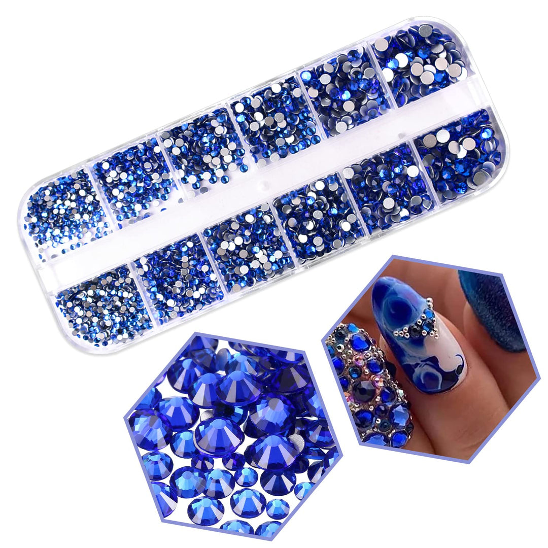 2 Boxes Blue Nail Rhinestones Flat-Back Rhinestones For Nails Glass Nail Crystals Nail Gems Stones Diamond for Nail Art 3D Nail Decoration Kit with Picker Pencil