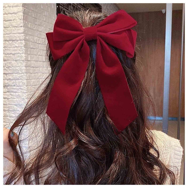 Velvet Hair Bow Tail Satin Bow Long Tail Headpieces Winter Hair Barrette Headwear Hair Accessories for Women and Girls Gifts (Red)