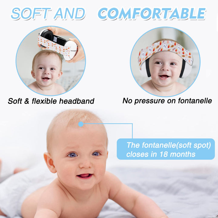 Infant Ear Protection Headphones with Adjustable Elastic Headband&Comfortable White Muffs Baby Earmuff Helps Sleep Well & Reduce Noise (Gypsophila, Pink