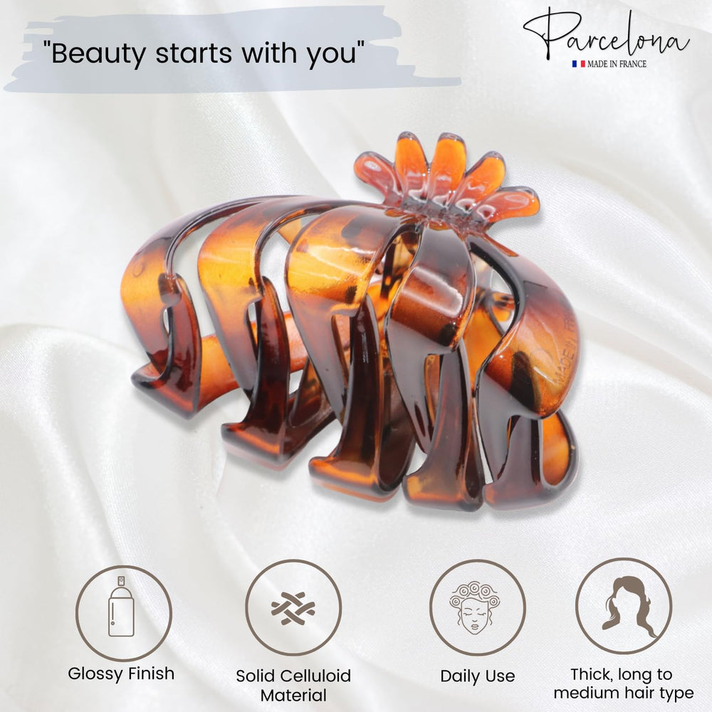 French Fleur Large Wide Inside Teeth Celluloid Tortoise Shell Jaw Hair Claw Clip Clutcher Clamp