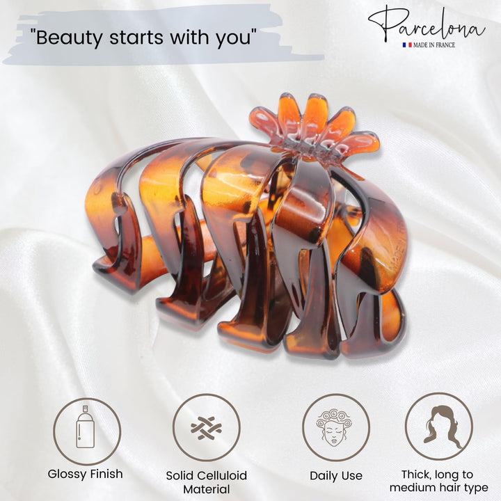 French Fleur Large Wide Inside Teeth Celluloid Tortoise Shell Jaw Hair Claw Clip Clutcher Clamp